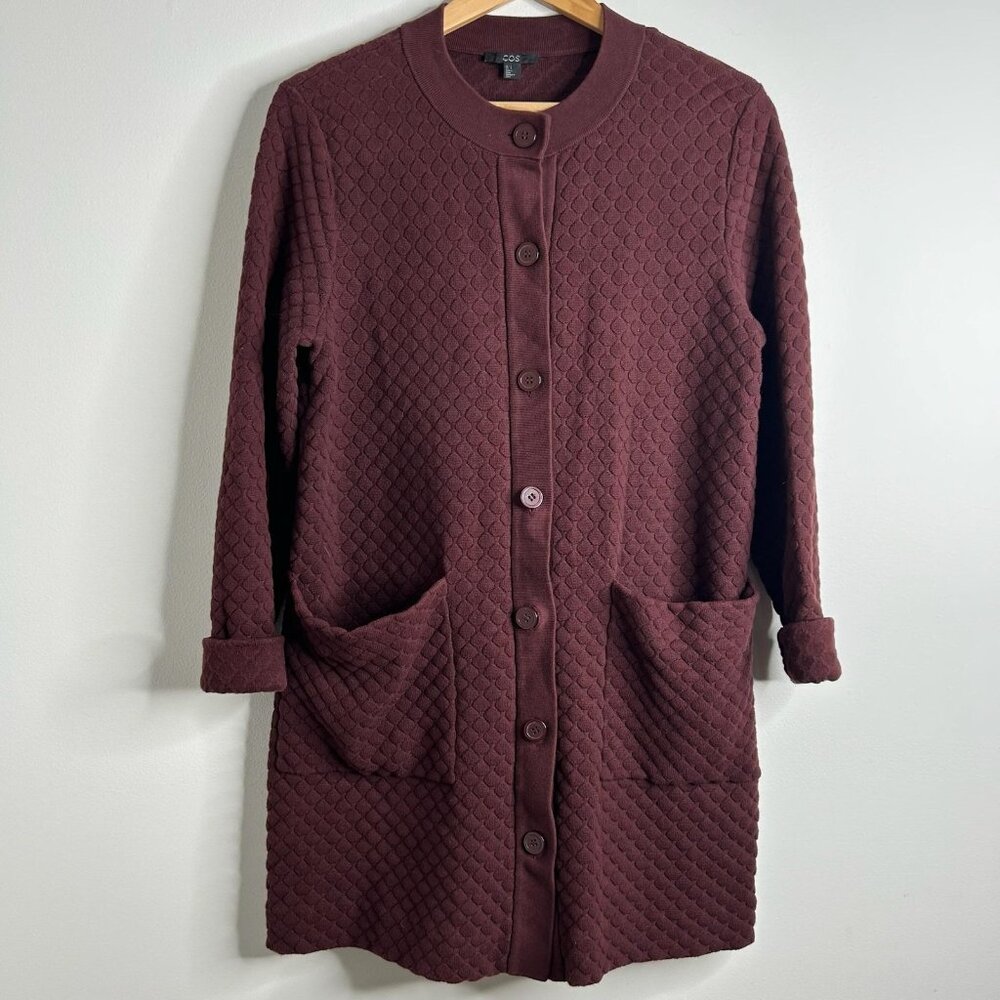 COS Cardigan Sweater Womens Small Burgundy Quilted Knit Quiet Luxury Academia‎